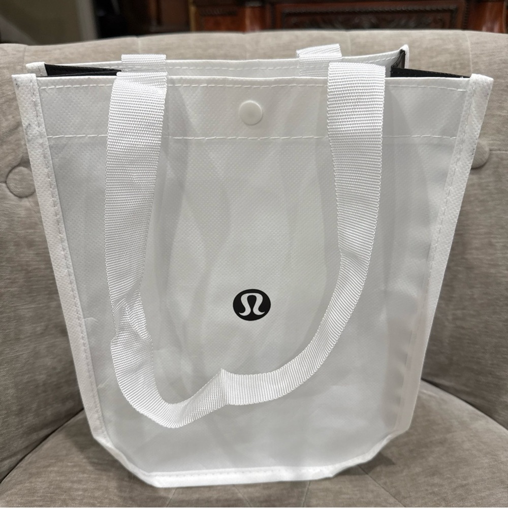 Lululemon Reusable Small Shopping Tote Bag White Black 9.25”X 11”X4.5”